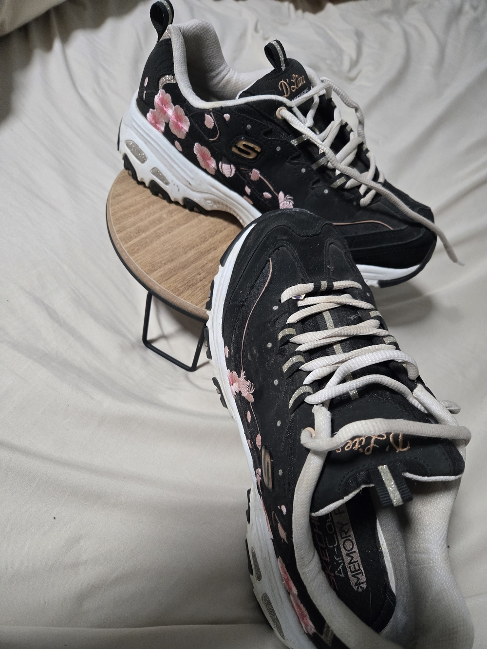 Skechers D'Lites Black Pink Floral Women's Sneakers